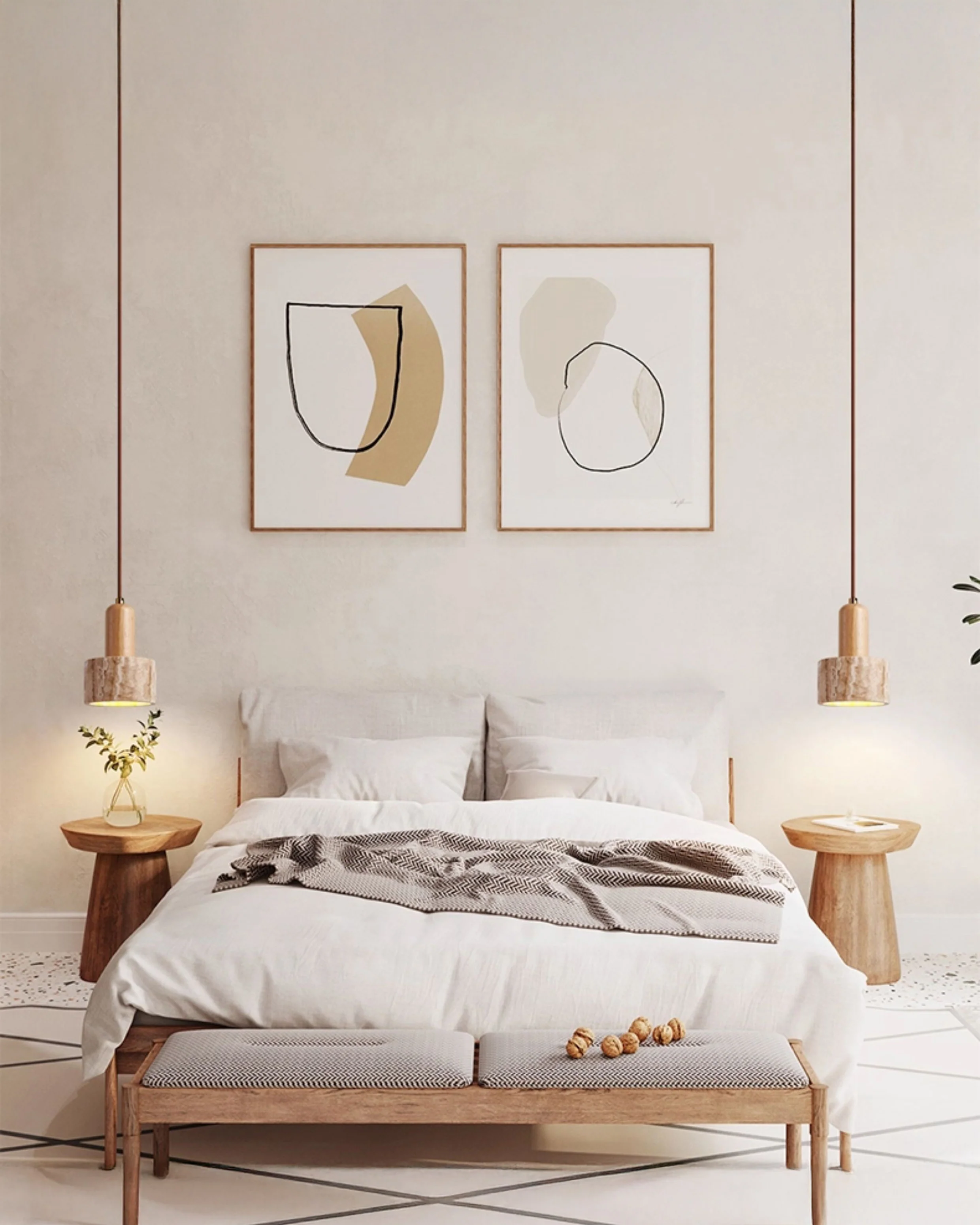 WOMO Cylinder/Dome Travertine Pendant Light-WM3090 - Image 3
