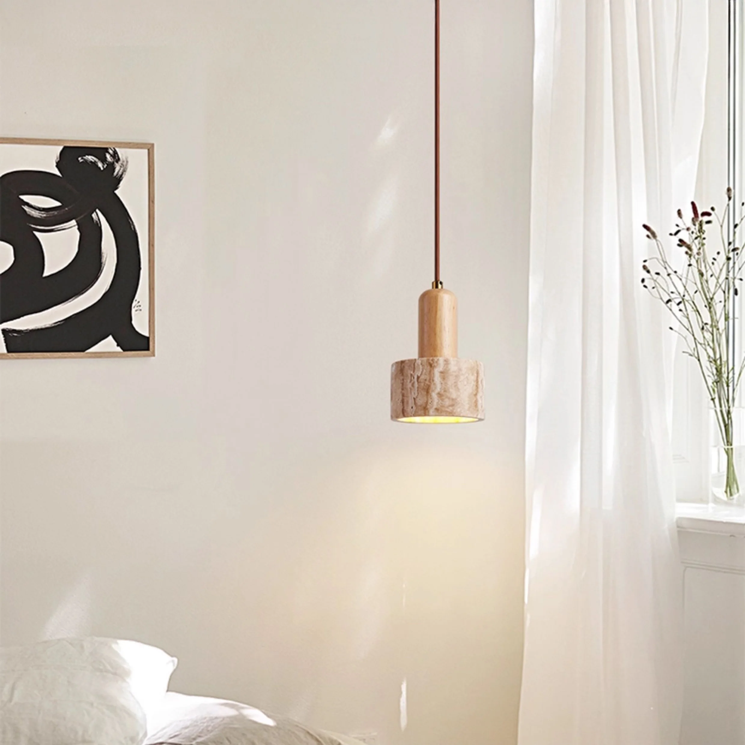 WOMO Cylinder/Dome Travertine Pendant Light-WM3090 - Image 4