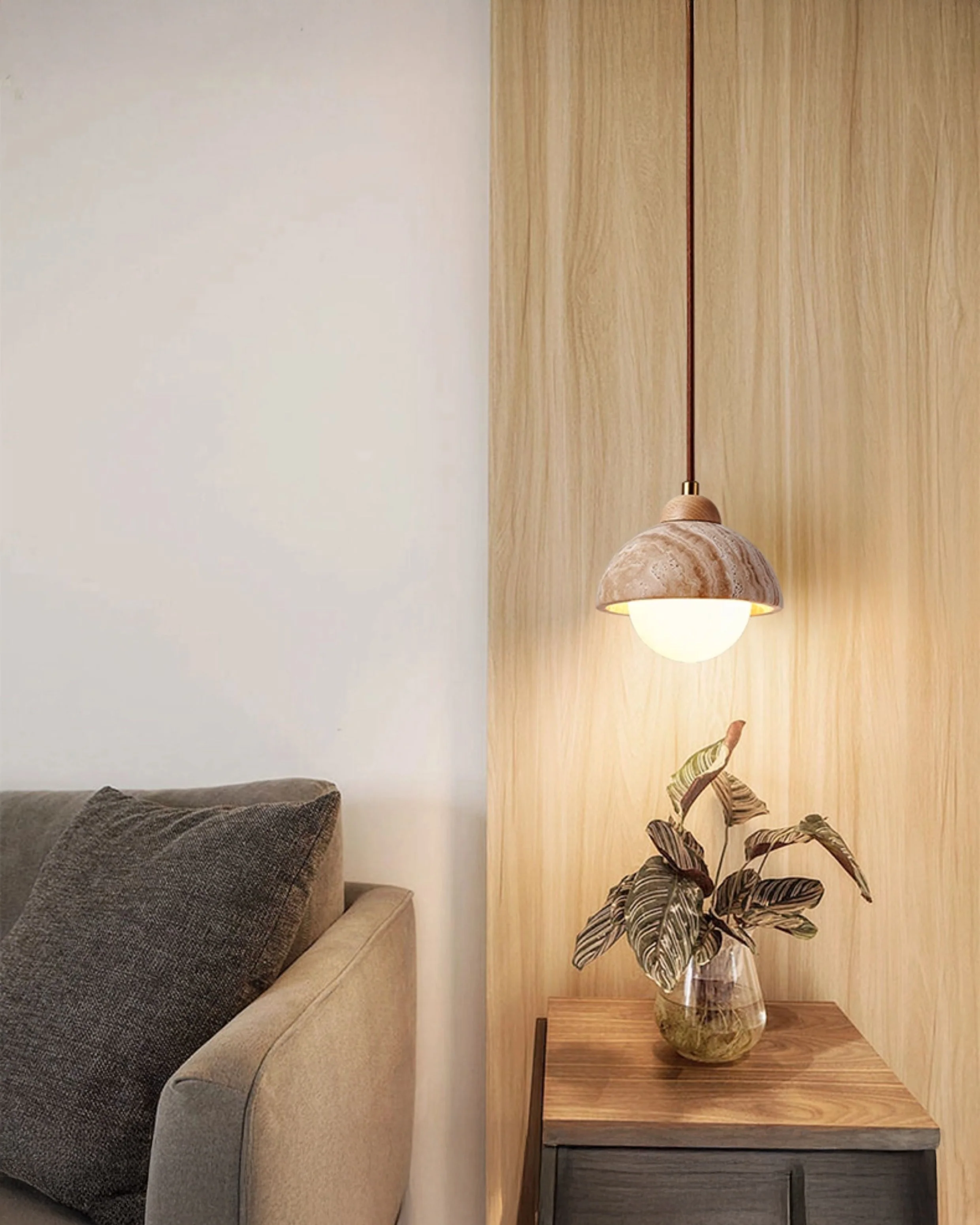 WOMO Cylinder/Dome Travertine Pendant Light-WM3090 - Image 6