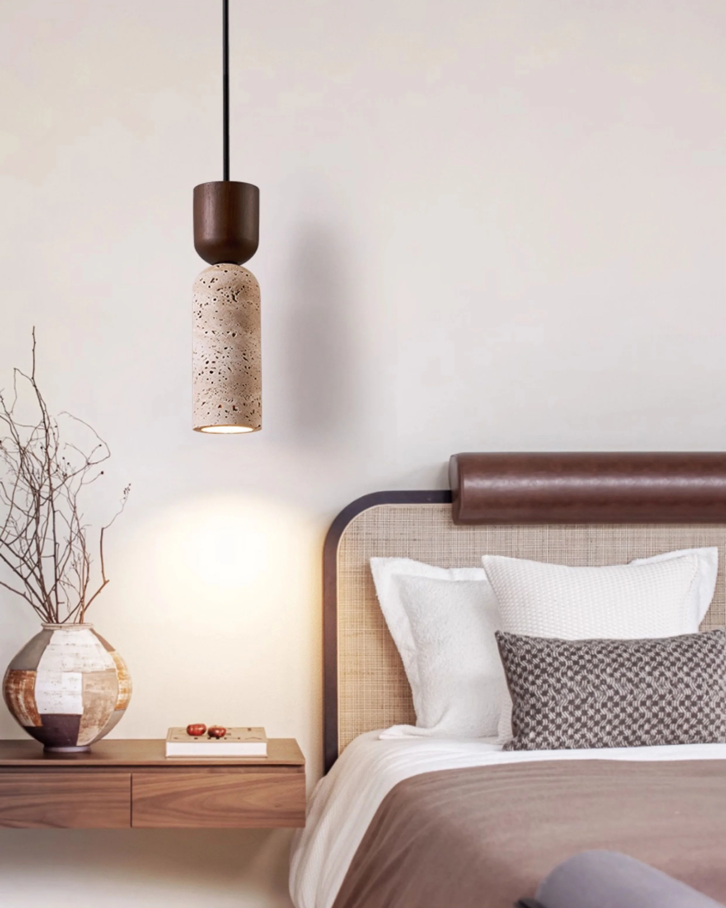 WOMO Dome Wood Travertine Pendant Light-WM3088 - Image 2