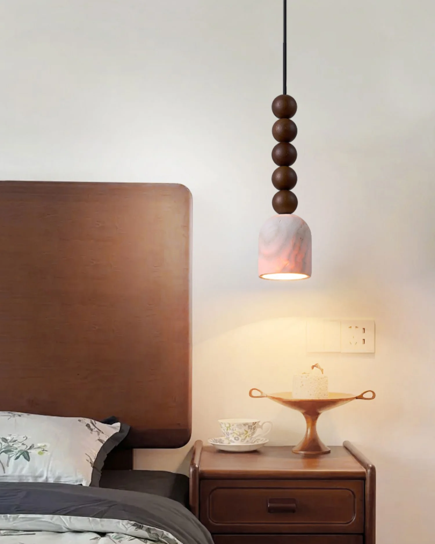 WOMO Dome Wood Travertine Pendant Light-WM3092 - Image 2