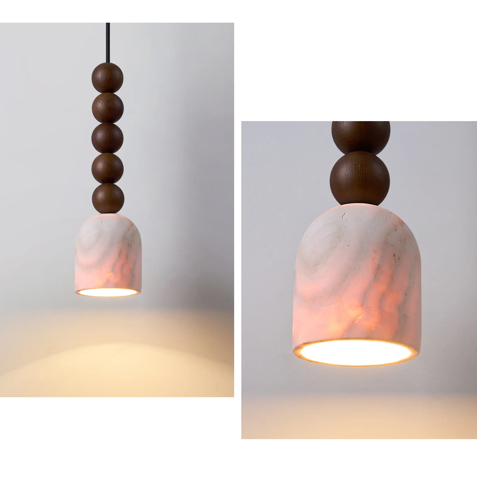 WOMO Dome Wood Travertine Pendant Light-WM3092 - Image 8