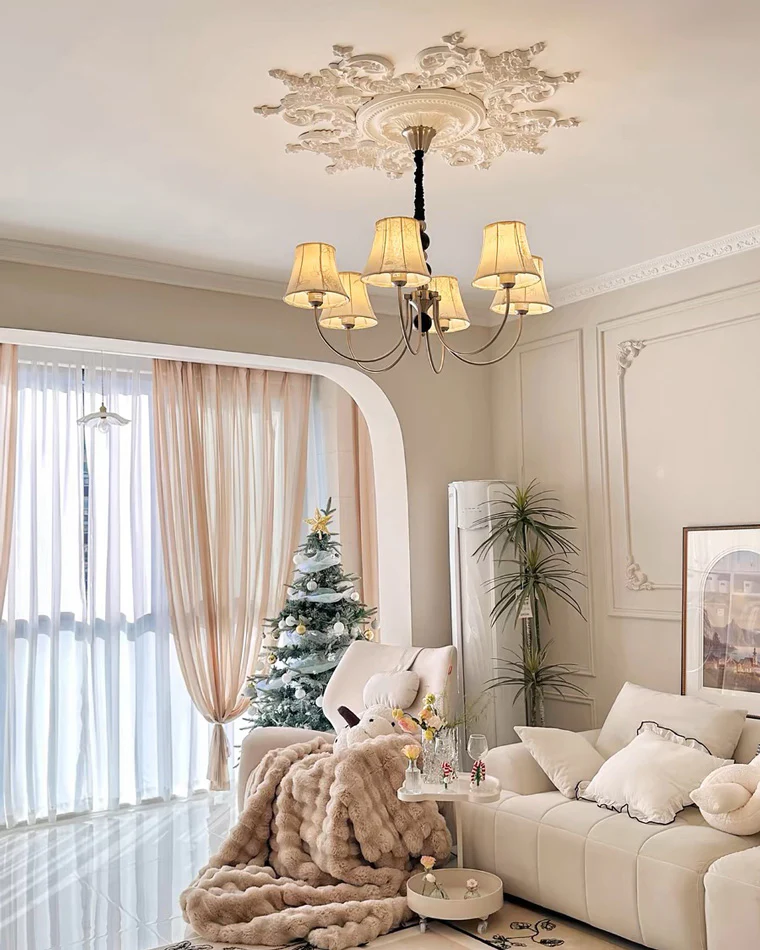 WOMO Fabric Shaded Swoop Arm Chandelier-WM2369 - Image 5