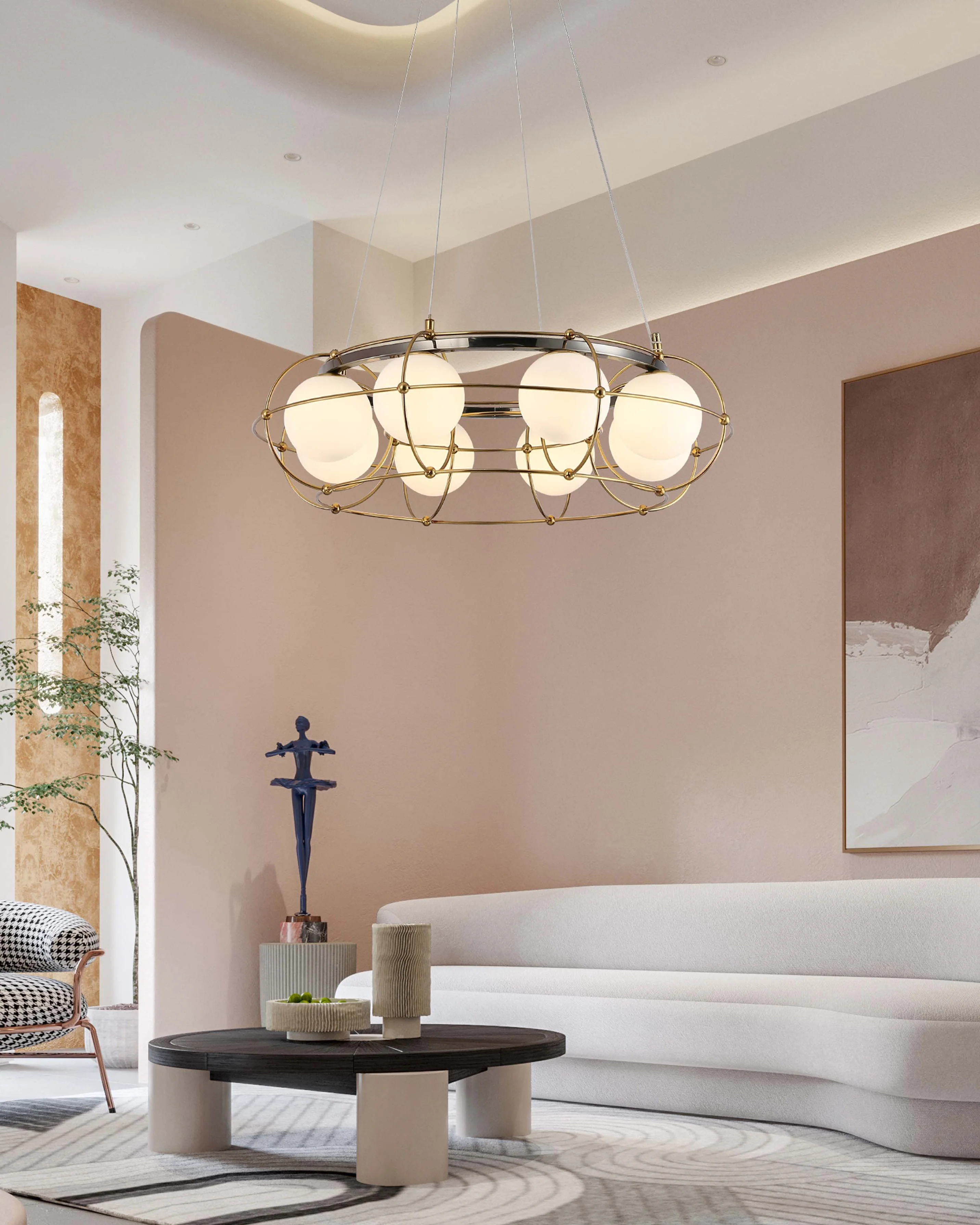 WOMO Frosted Glass Ball Round Chandelier-WM2791 - Image 4