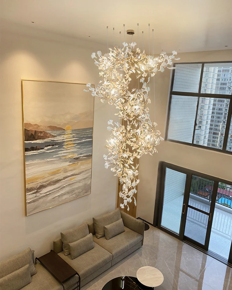 WOMO Ginkgo Long Cascading Foyer Chandelier-WM2206 - Image 5