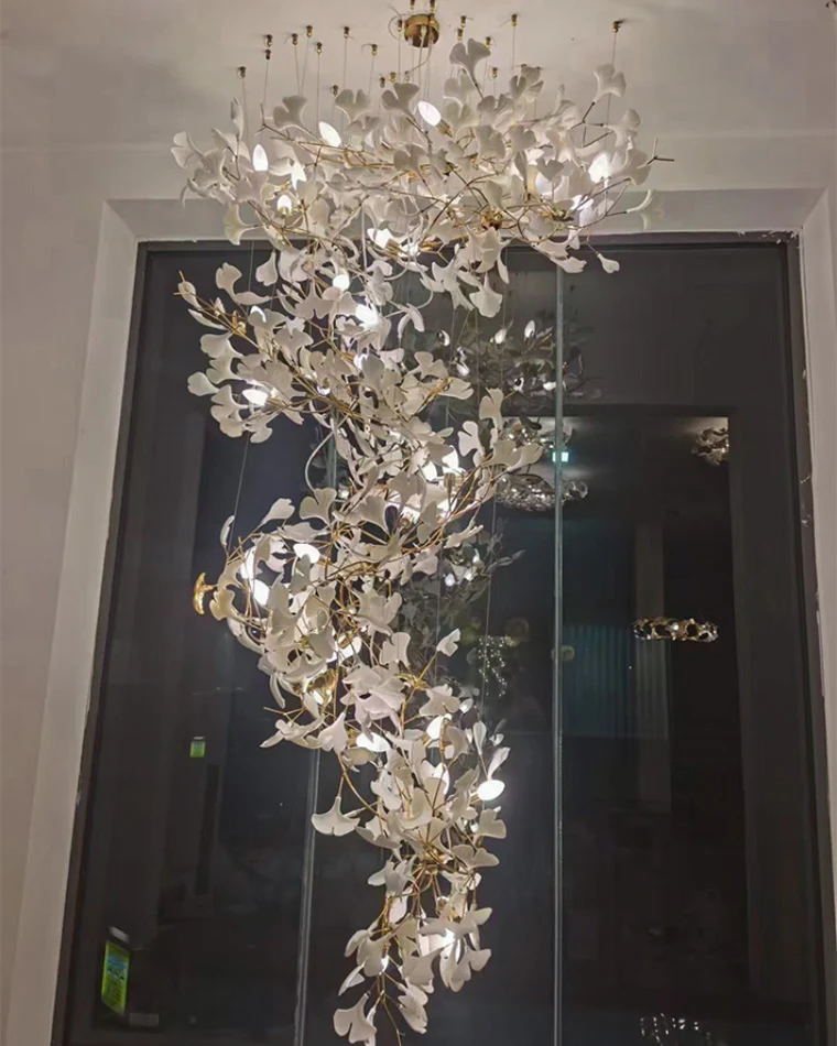 WOMO Ginkgo Long Cascading Foyer Chandelier-WM2206 - Image 6