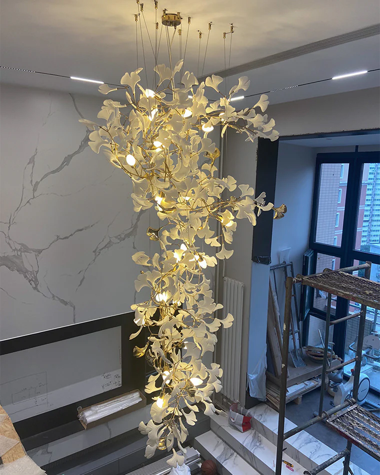 WOMO Ginkgo Long Cascading Foyer Chandelier-WM2206 - Image 7