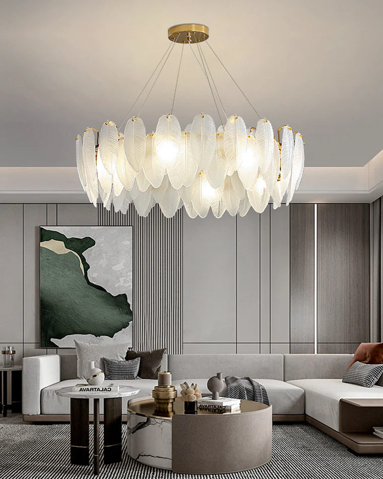 WOMO Frosted Glass Feather Chandelier-WM2196 - Image 13