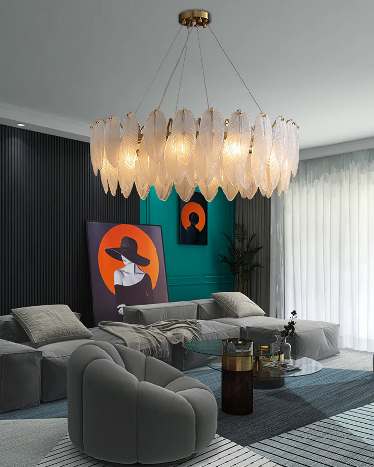 WOMO Frosted Glass Feather Chandelier-WM2196 - Image 19
