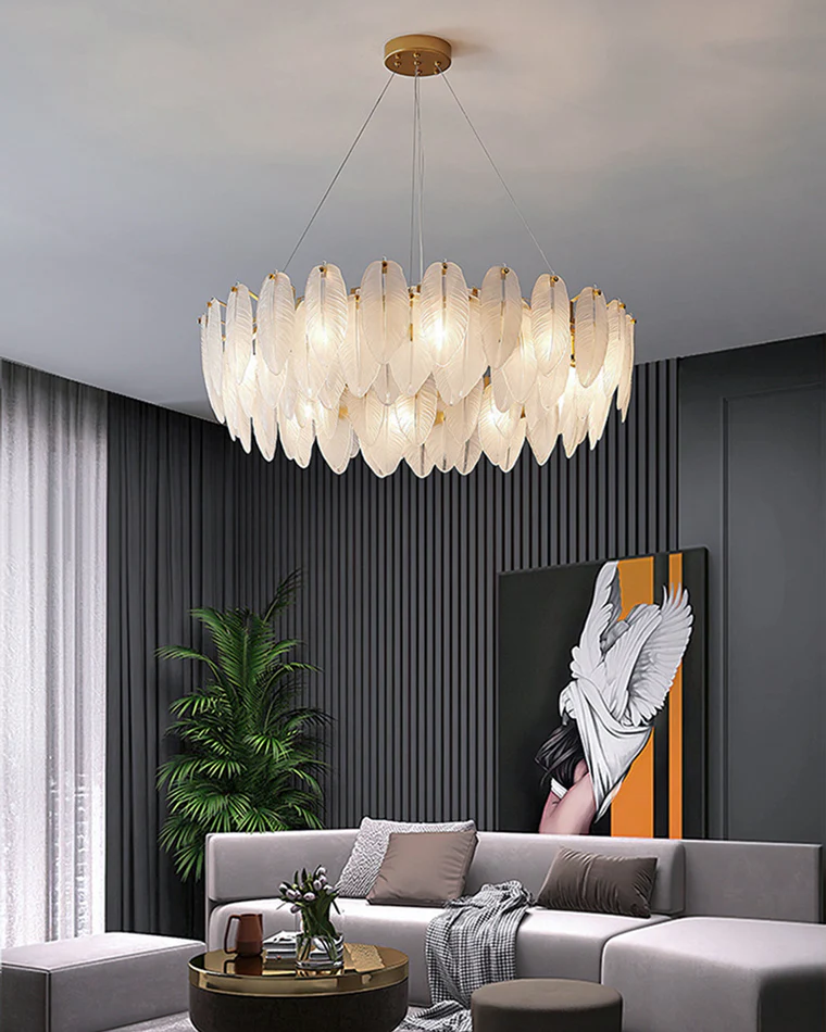 WOMO Frosted Glass Feather Chandelier-WM2196 - Image 3