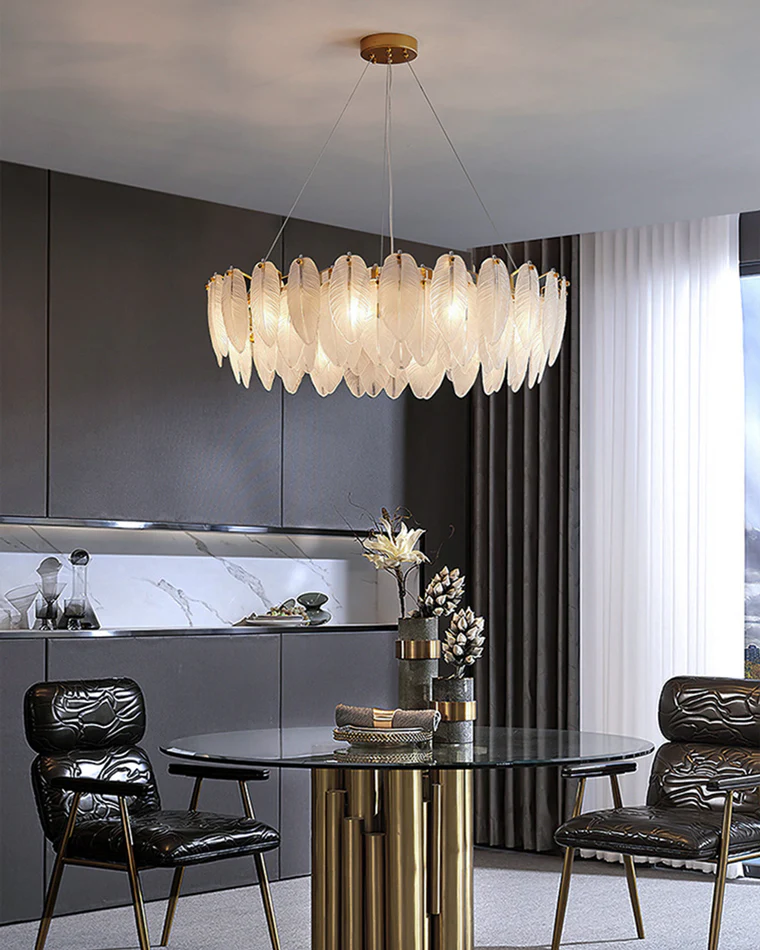 WOMO Frosted Glass Feather Chandelier-WM2196 - Image 4
