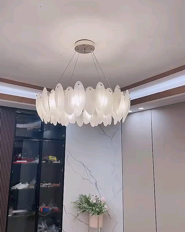 WOMO Frosted Glass Feather Chandelier-WM2196 - Image 56
