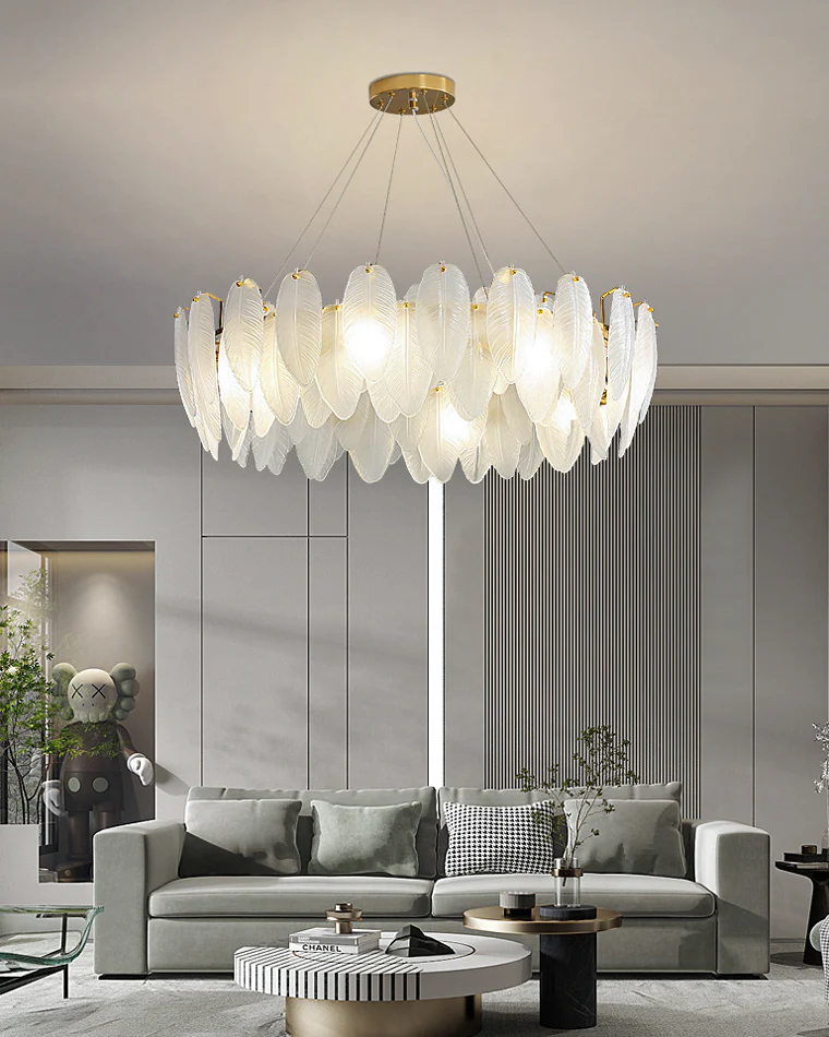 WOMO Frosted Glass Feather Chandelier-WM2196 - Image 7