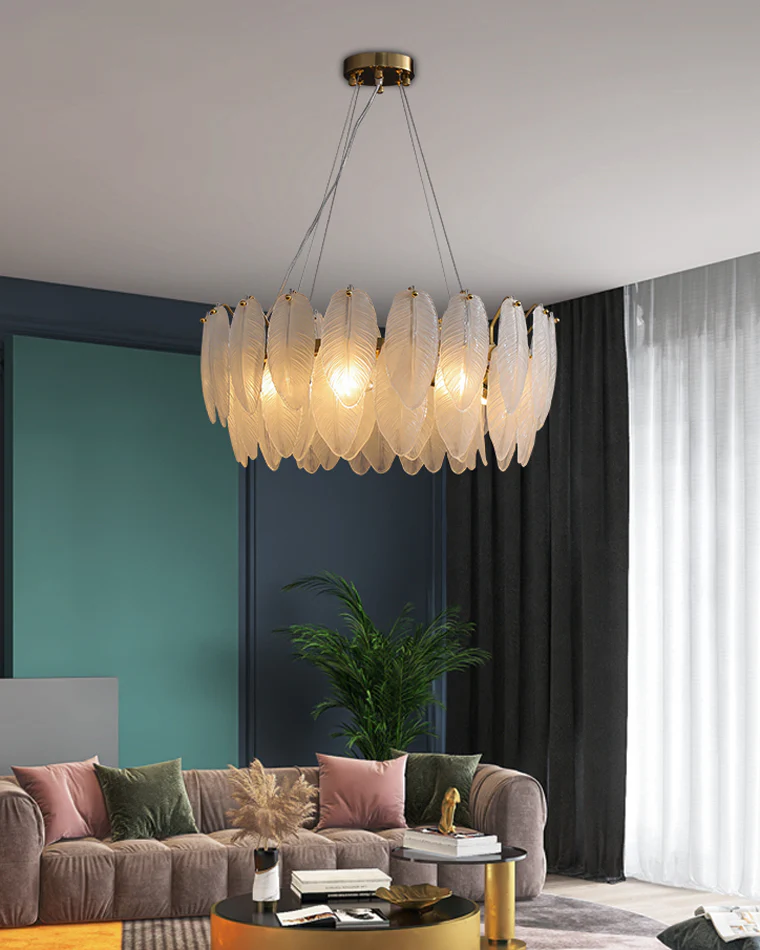 WOMO Frosted Glass Feather Chandelier-WM2196 - Image 9