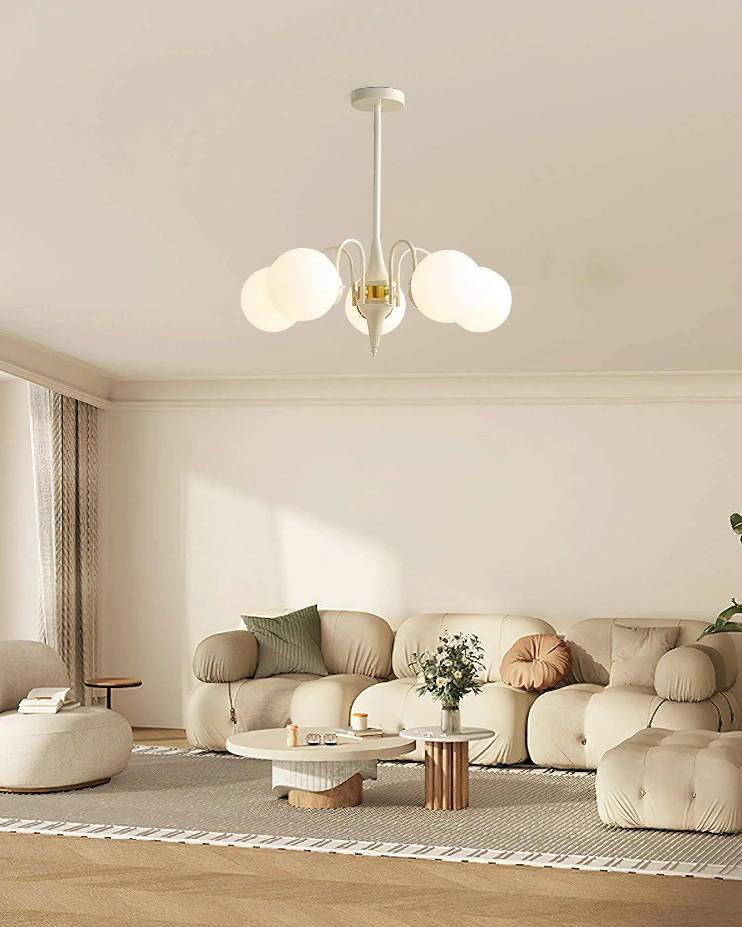 WOMO White Glass Globe Arm Chandelier-WM2624 - Image 2