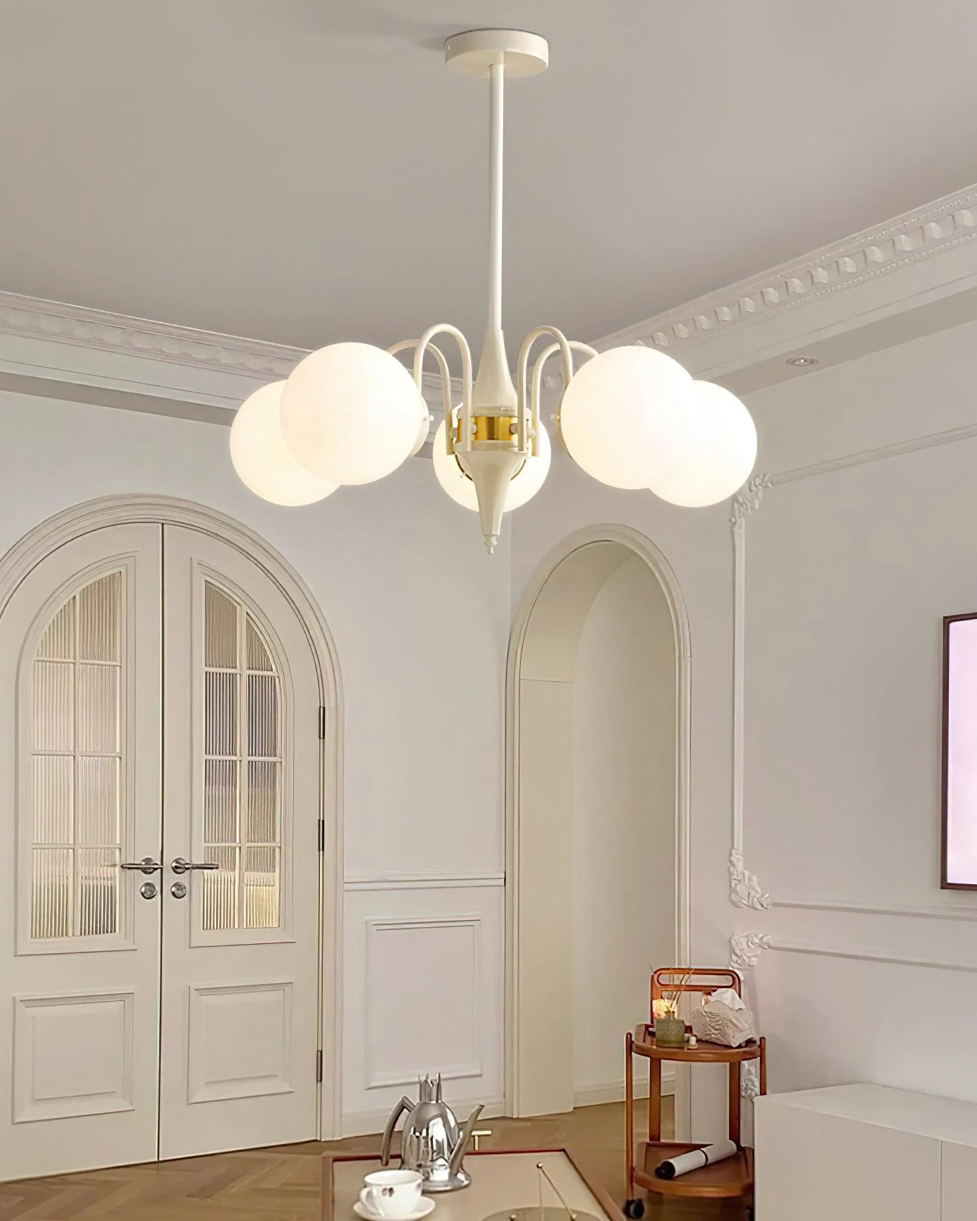 WOMO White Glass Globe Arm Chandelier-WM2624 - Image 3
