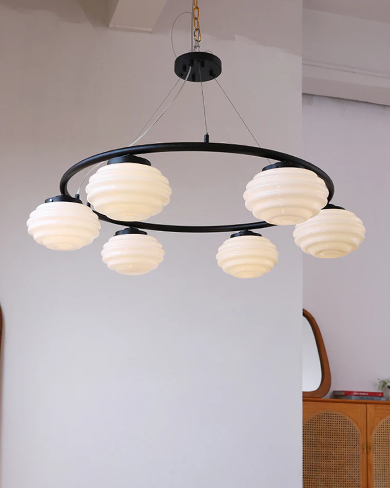 WOMO Fluted Glass Globe Round Chandelier-WM2767 - Image 17