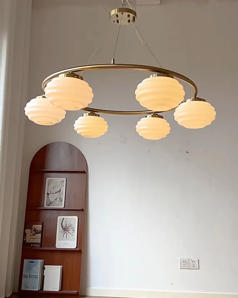 WOMO Fluted Glass Globe Round Chandelier-WM2767 - Image 4