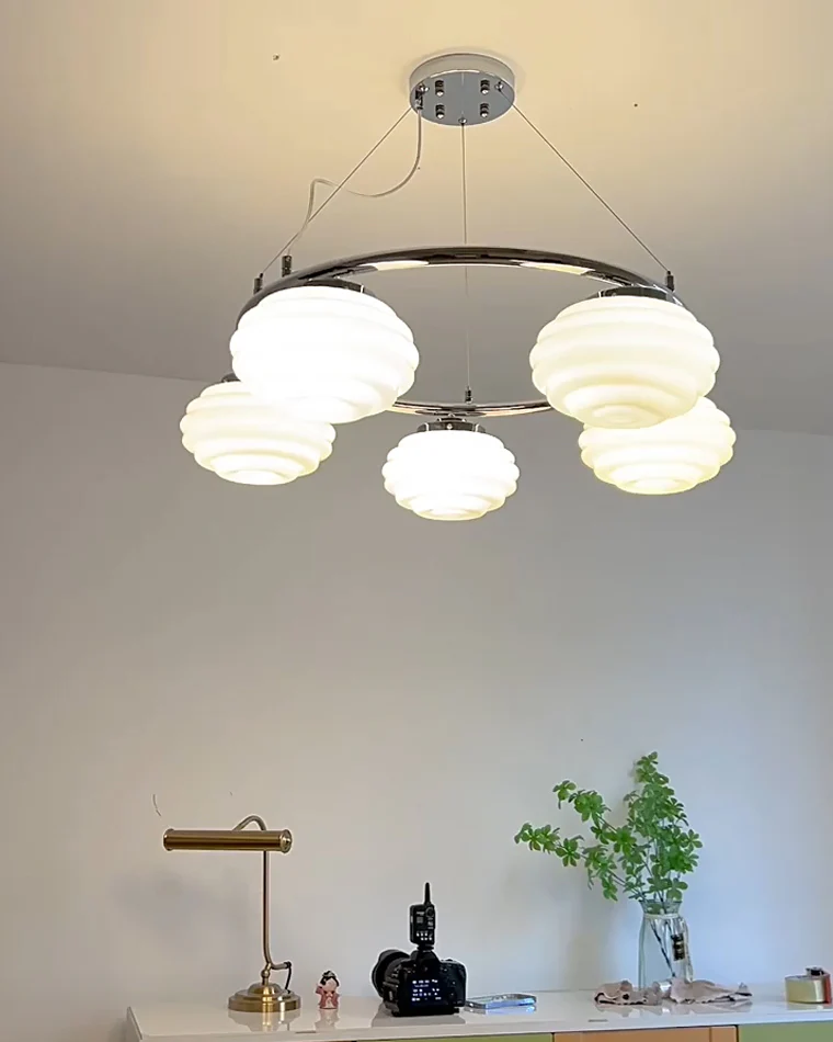 WOMO Fluted Glass Globe Round Chandelier-WM2767 - Image 5