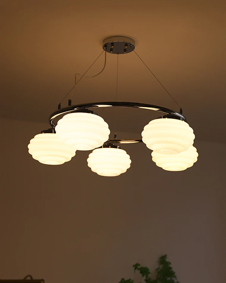 WOMO Fluted Glass Globe Round Chandelier-WM2767 - Image 6