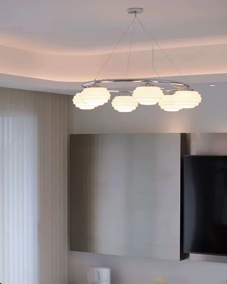 WOMO Fluted Glass Globe Round Chandelier-WM2767 - Image 7