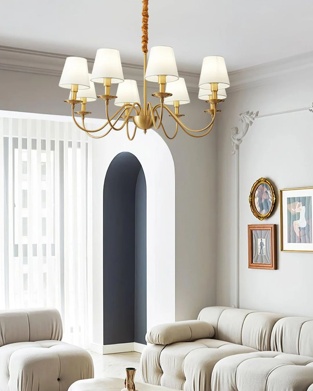 WOMO Gold Fabric Shaded Chandelier-WM2951 - Image 2