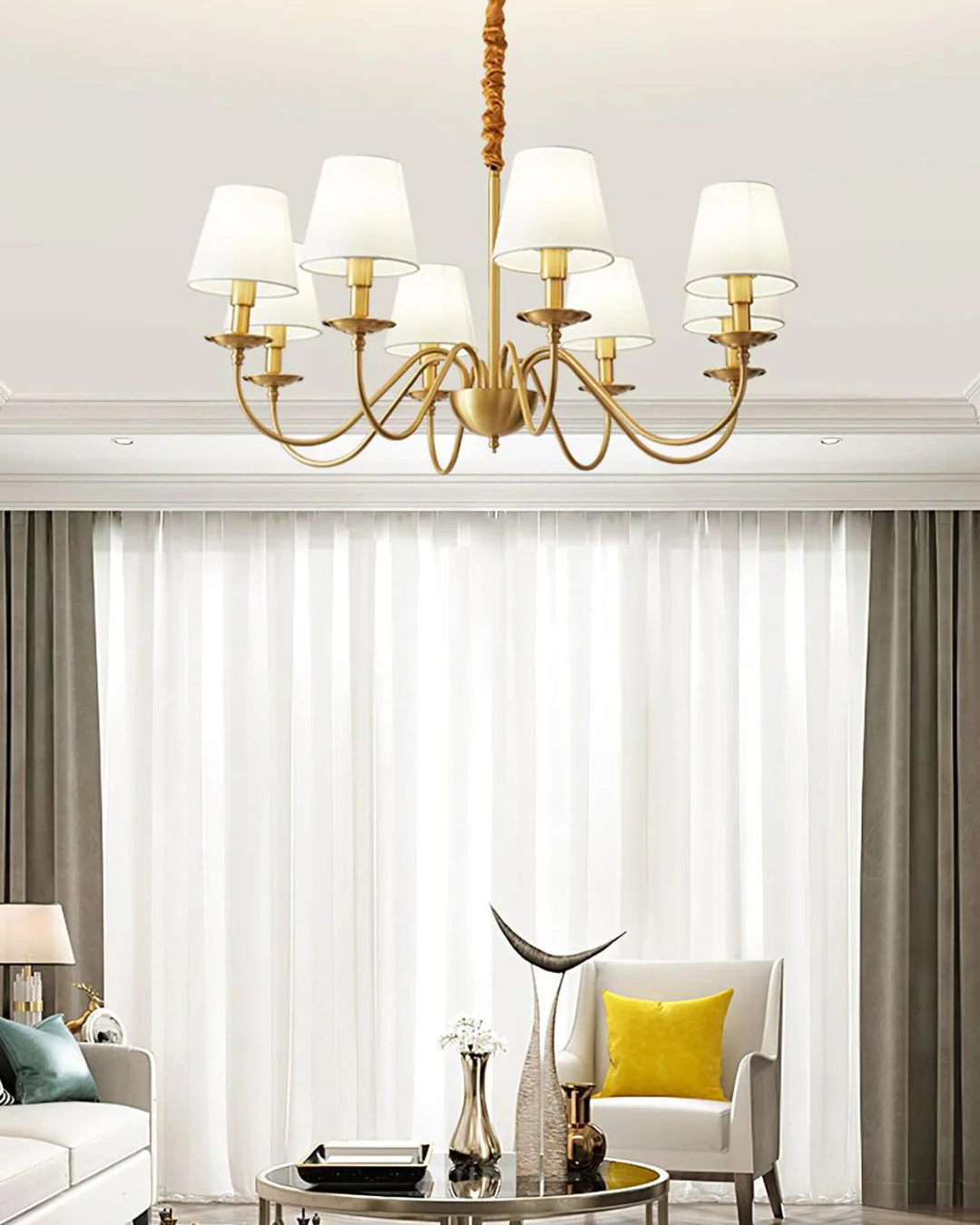 WOMO Gold Fabric Shaded Chandelier-WM2951 - Image 4
