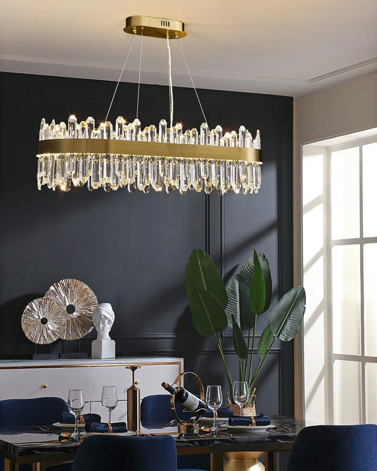 WOMO Gold Long Oval Crystal Chandelier-WM2339b - Image 2