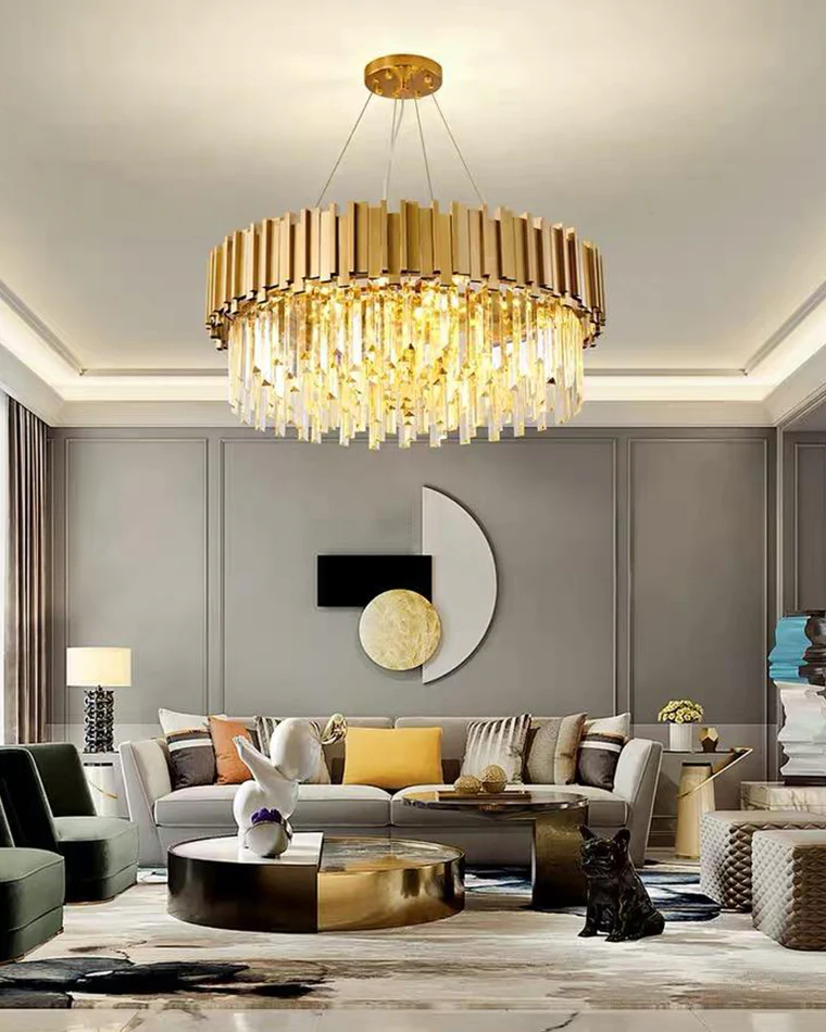 WOMO Gold Round Crystal Prism Chandelier-WM2185a - Image 11