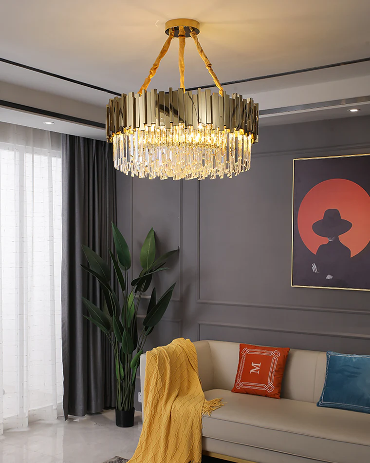 WOMO Gold Round Crystal Prism Chandelier-WM2185a - Image 3