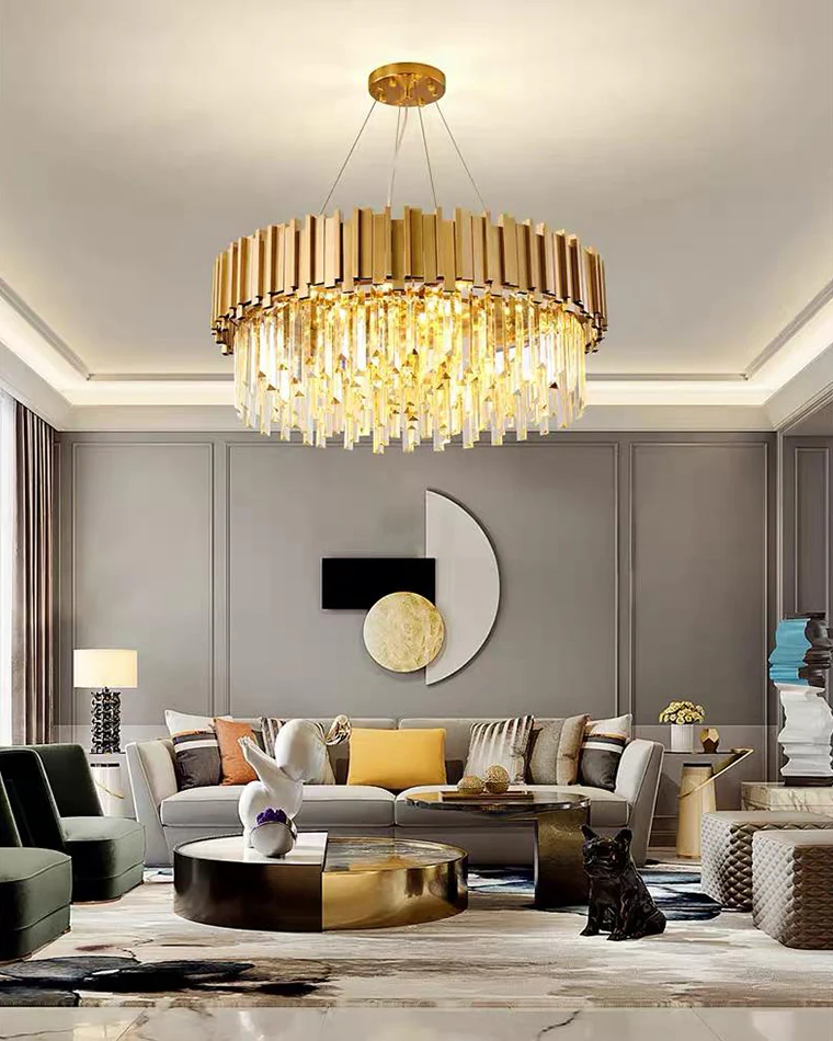WOMO Gold Round Crystal Prism Chandelier-WM2185a - Image 4
