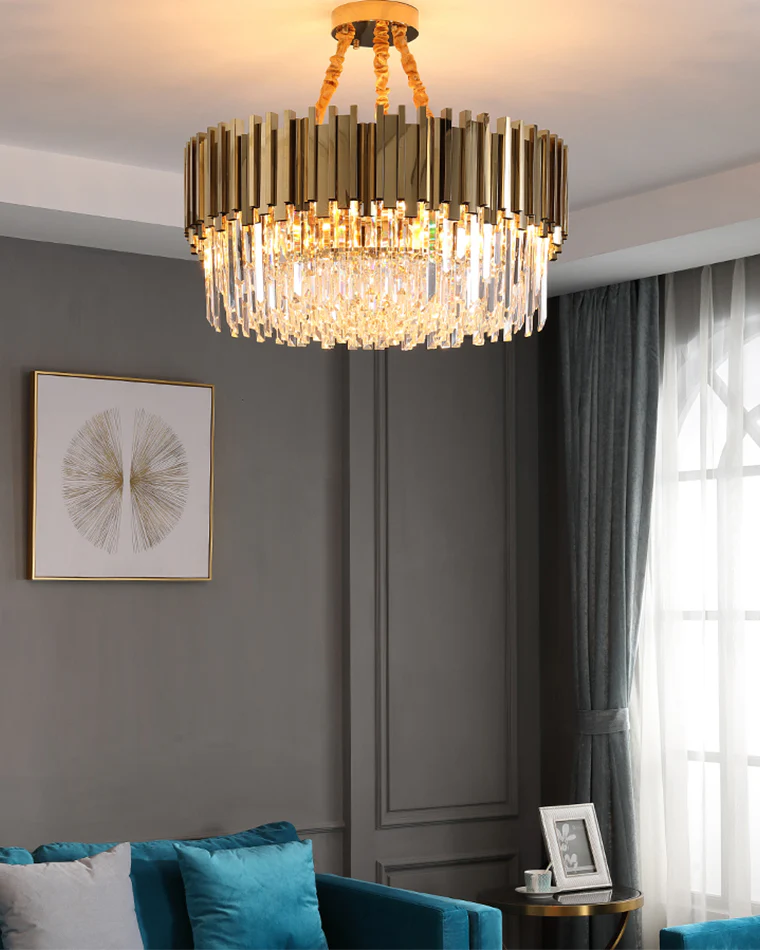 WOMO Gold Round Crystal Prism Chandelier-WM2185a - Image 6