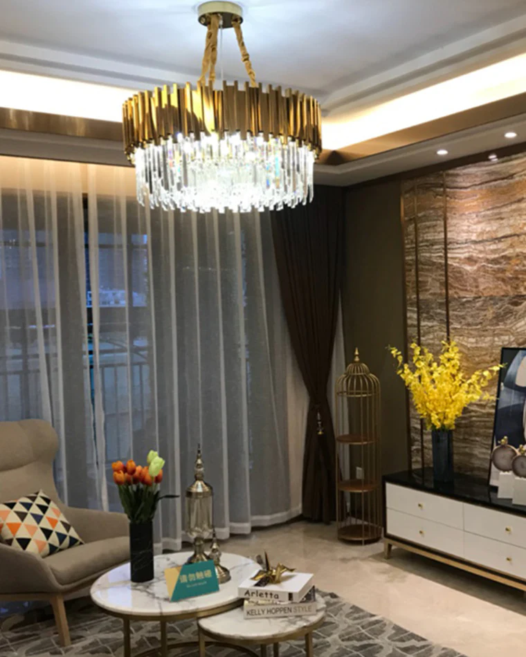 WOMO Gold Round Crystal Prism Chandelier-WM2185a - Image 8