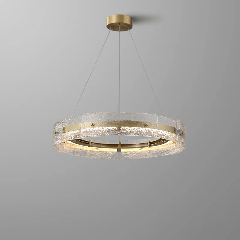 WOMO Hammered Glass Round Brass Chandelier-WM2351 - Image 10