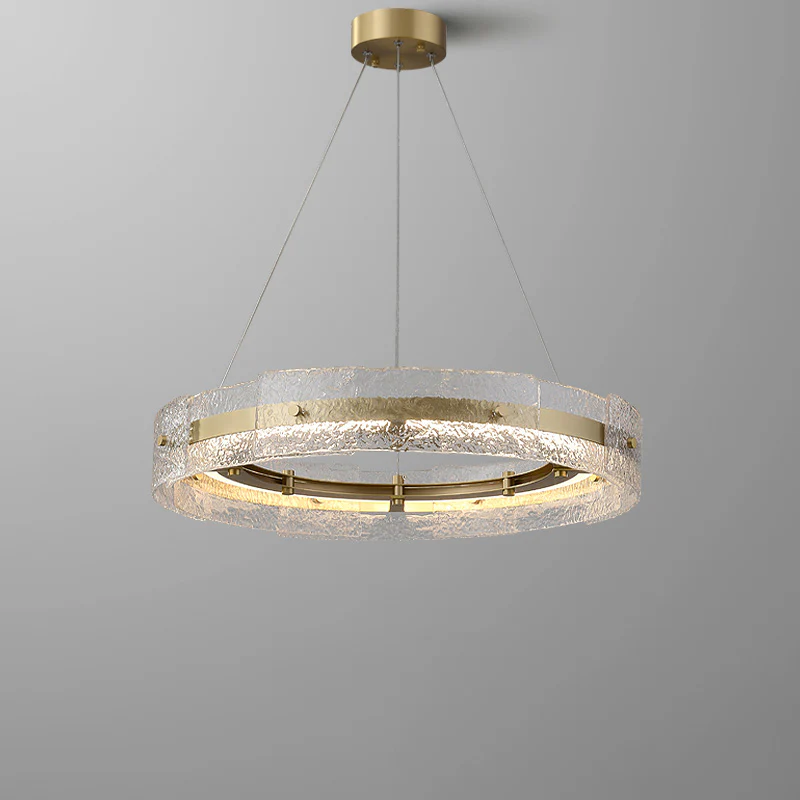 WOMO Hammered Glass Round Brass Chandelier-WM2351 - Image 12