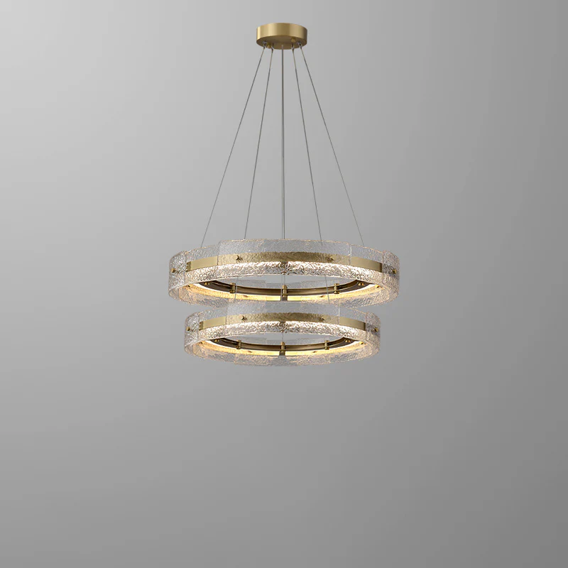 WOMO Hammered Glass Round Brass Chandelier-WM2351 - Image 14