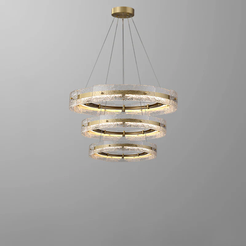 WOMO Hammered Glass Round Brass Chandelier-WM2351 - Image 20