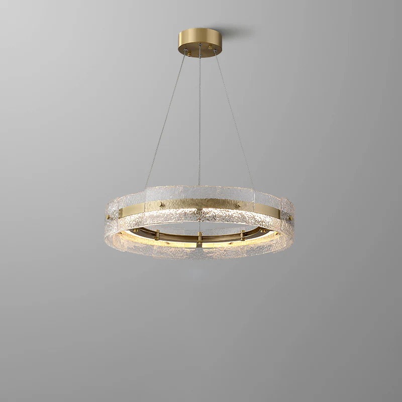 WOMO Hammered Glass Round Brass Chandelier-WM2351 - Image 8