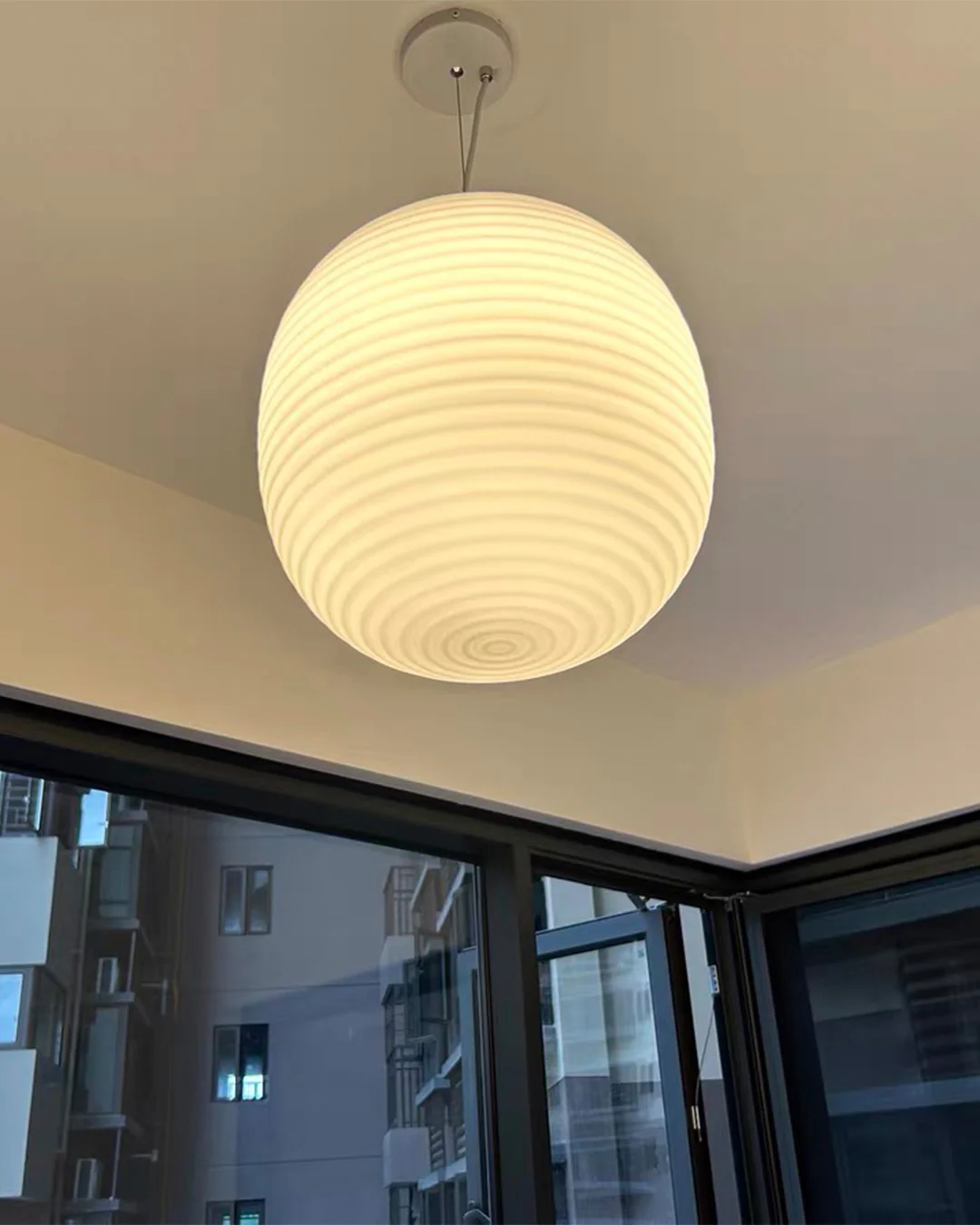WOMO Lantern Ribbed Milk Glass Pendant Light-WM2676 - Image 10