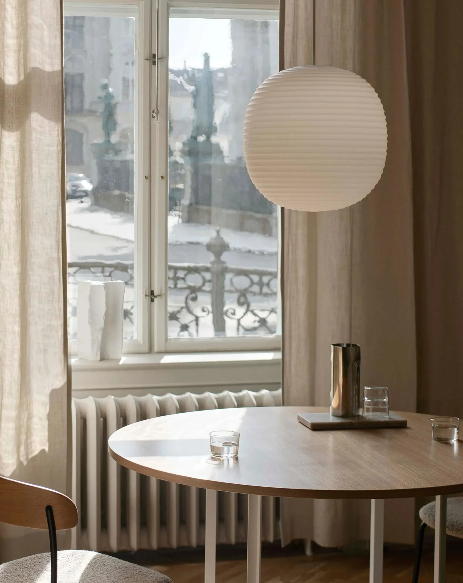 WOMO Lantern Ribbed Milk Glass Pendant Light-WM2676 - Image 7
