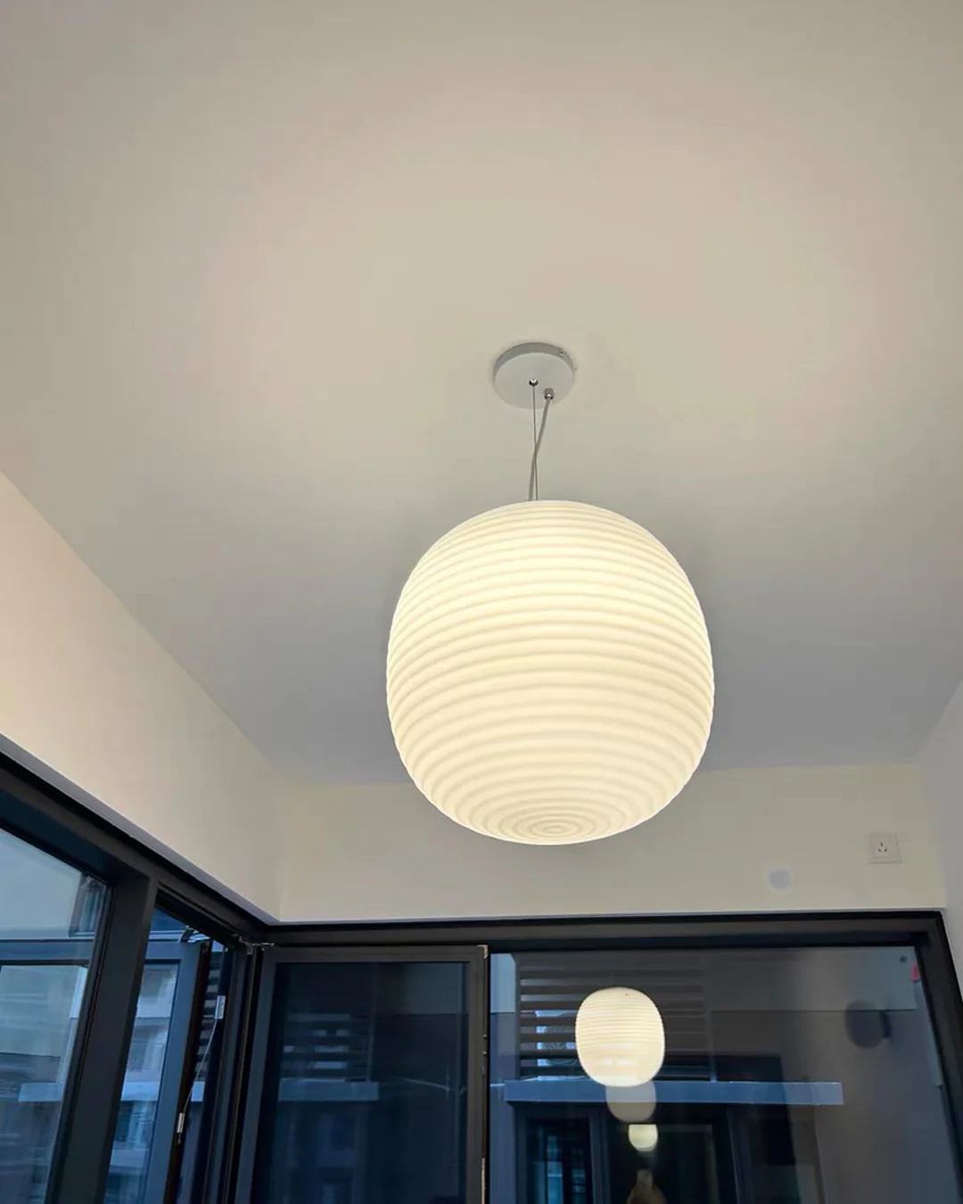 WOMO Lantern Ribbed Milk Glass Pendant Light-WM2676 - Image 9
