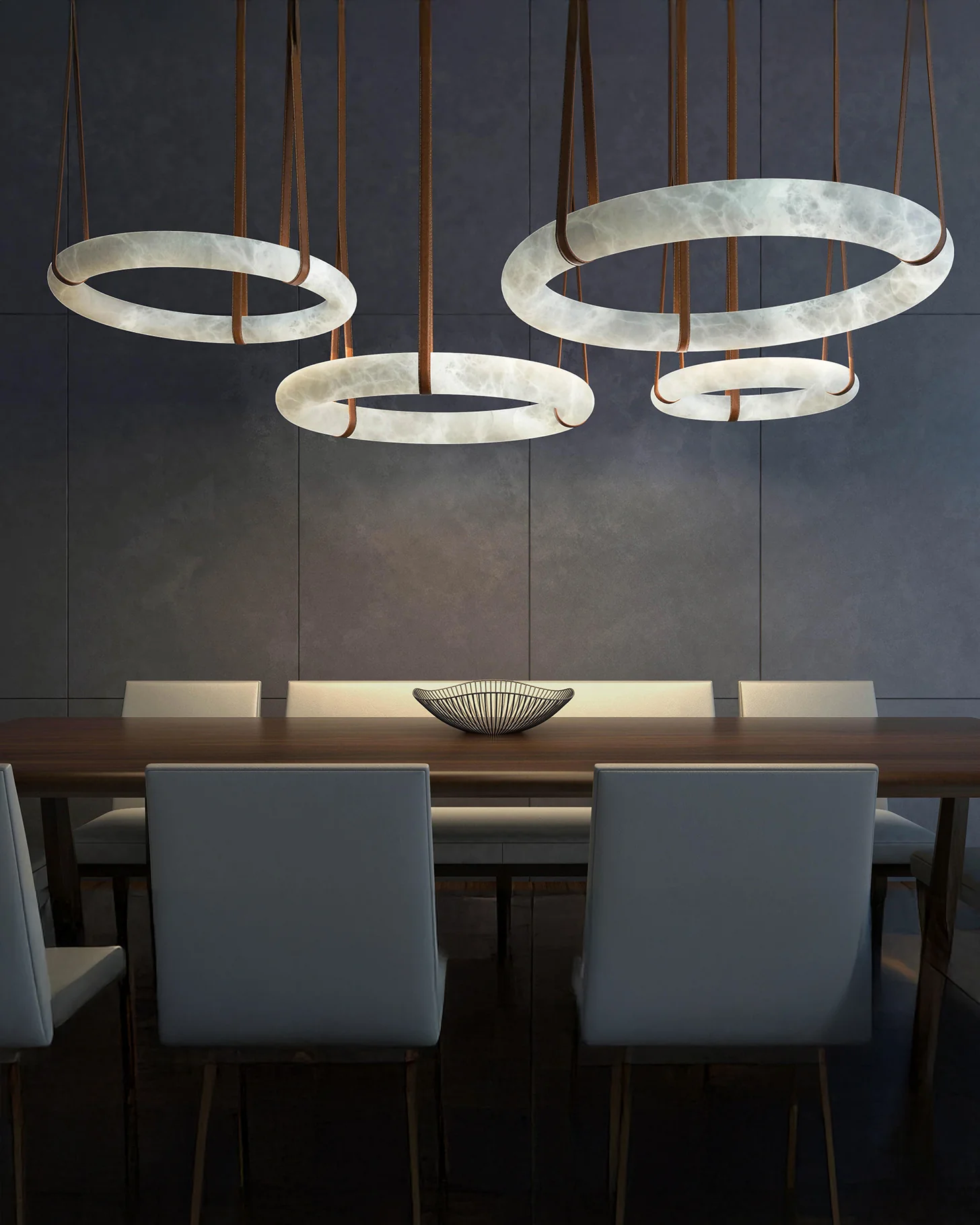 WOMO Alabaster Circular Leather Chandelier-WM2875 - Image 10
