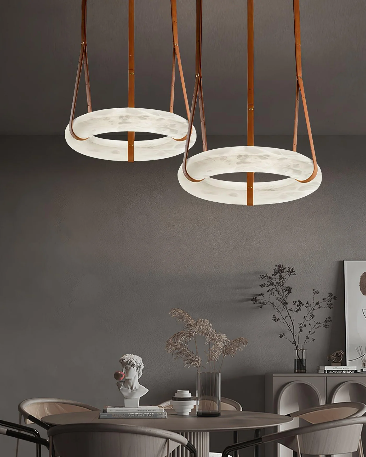 WOMO Alabaster Circular Leather Chandelier-WM2875 - Image 11