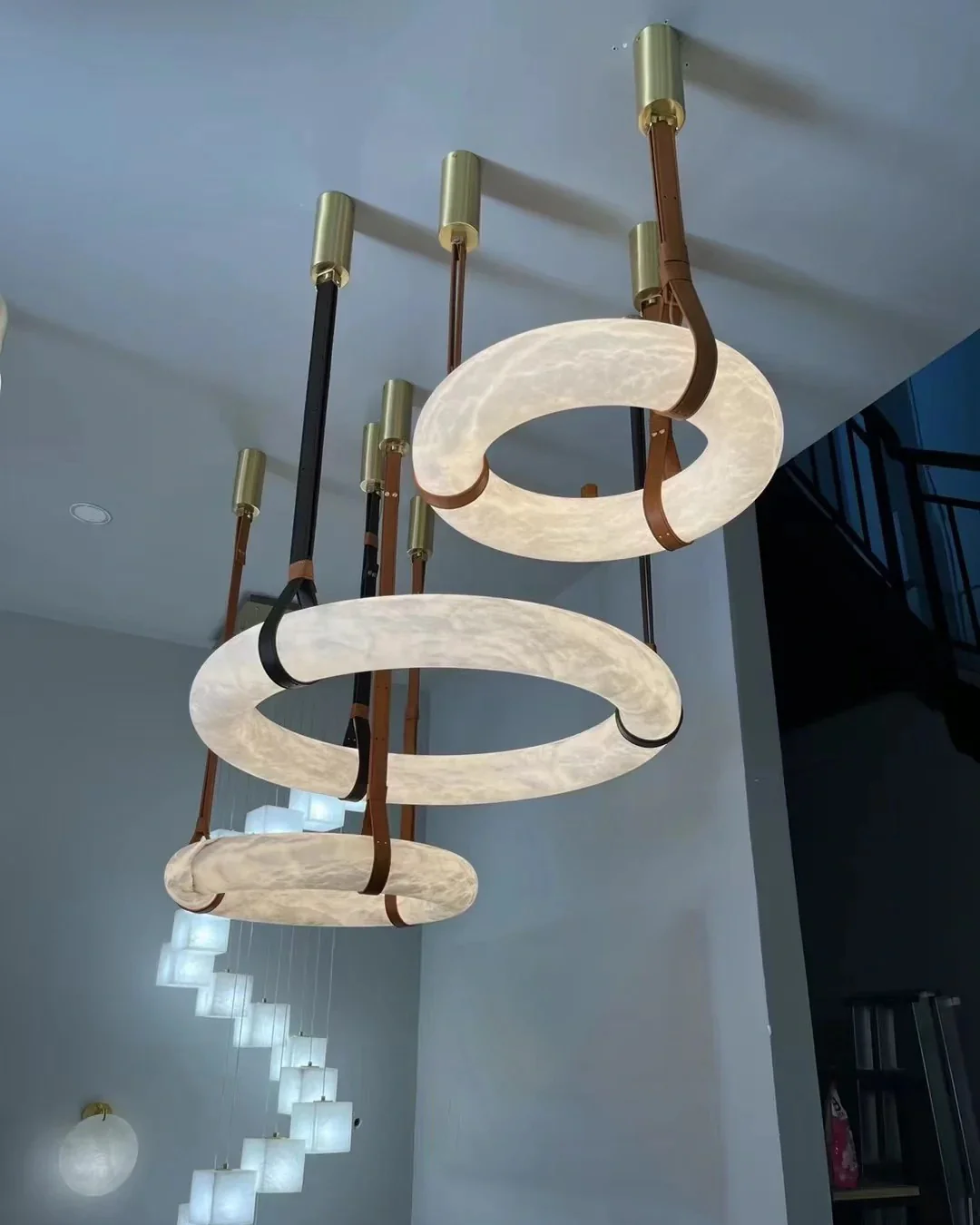 WOMO Alabaster Circular Leather Chandelier-WM2875 - Image 3