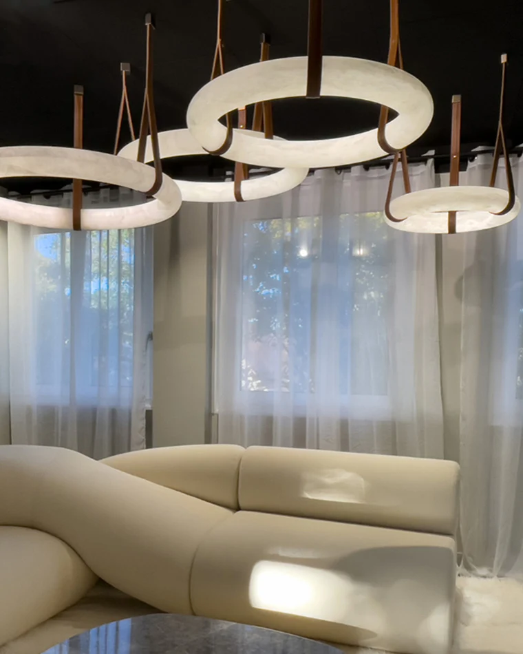 WOMO Alabaster Circular Leather Chandelier-WM2875 - Image 8