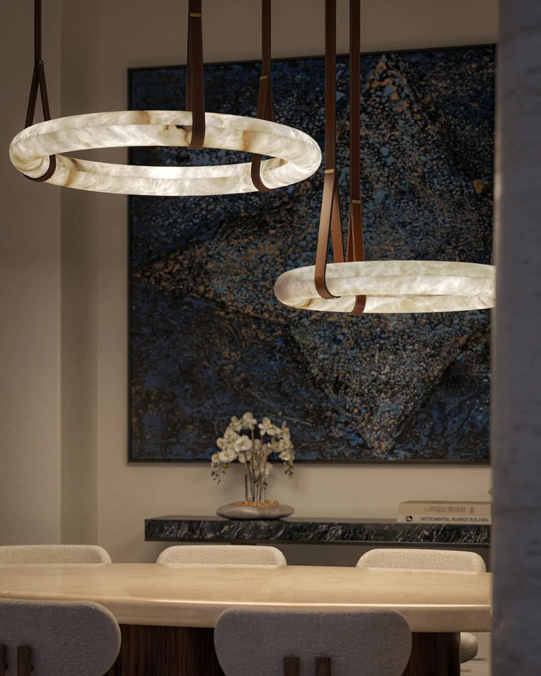 WOMO Alabaster Circular Leather Chandelier-WM2875 - Image 9