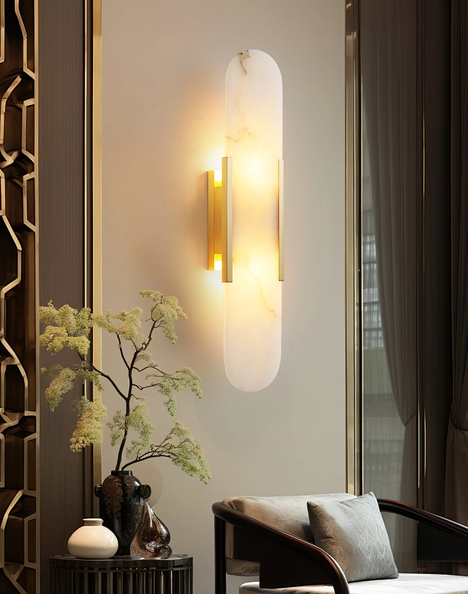 WOMO Oval Alabaster Wall Sconce-WM6107 - Image 3