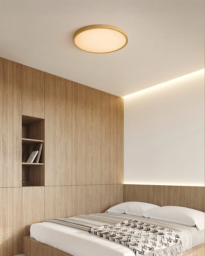 WOMO Oak Round Flat Flush Mount Ceiling Light-WM1206 - Image 2
