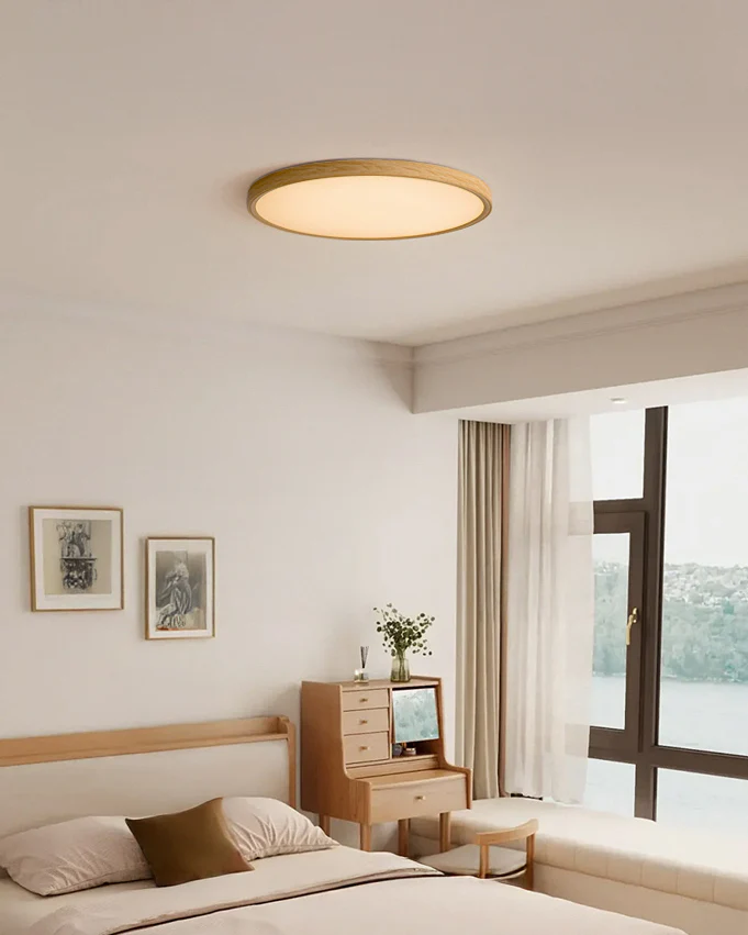 WOMO Oak Round Flat Flush Mount Ceiling Light-WM1206 - Image 3