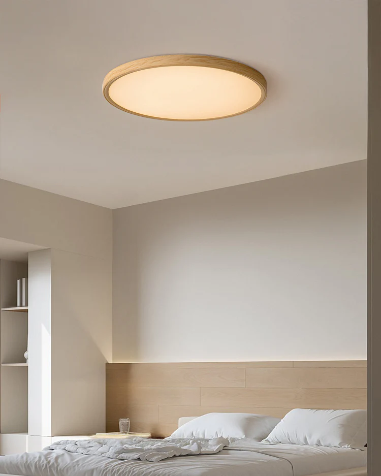 WOMO Oak Round Flat Flush Mount Ceiling Light-WM1206 - Image 4